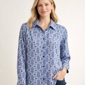 VTG Unique, Blue Pendleton 100% Silk Shirt, VTG Size 16* see description